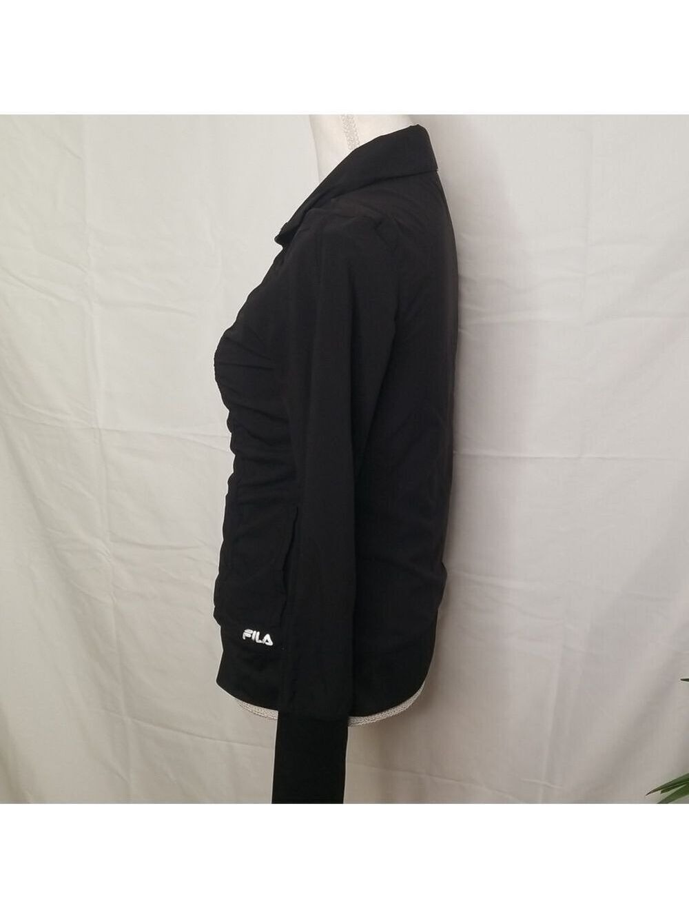 fila track jacket gray black womens size S ruched zip up front thumb holes - Picture 6 of 12
